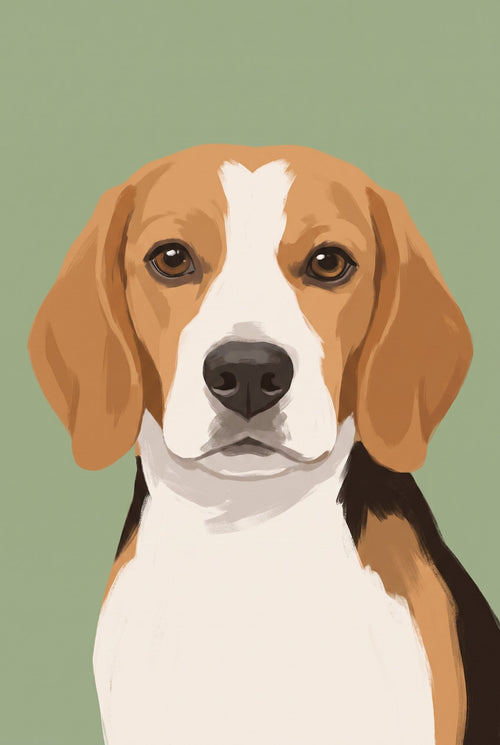 Modern Minimalist custom pet portrait of a beagle, flat colour dog art by CocoBean